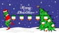 Grinch steals national flag of Ireland illustration. Green Ogre in Christmas poster