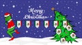 Grinch steals national flag of Mexico illustration. Green Ogre in Christmas poster