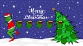 Grinch steals national flag of Zambia illustration. Green Ogre in Christmas poster