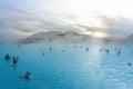 Grindavik, Iceland - 01.18.2020 : Blue Lagoon next to Reykjavik with people bathing in this natural hot spring . Royalty Free Stock Photo