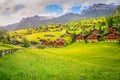 Grindelwald alpine village near Interlaken in the canton of Bern, Swiss alps