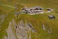 GRINDELWALD, CANTON OF BERNE, SWITZERLAND - SEPTEMBER 16, 2019: Aerial view of First Mountain Restaurant.