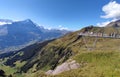 Grindelwald First, Switzerland. An adventure in the mountains.The dizzying footbridge at the edge of the abyss.