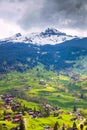 Grindelwald valley with village scattered on the green slopes o