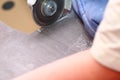 Grinder worker cuts a stone the electric tool Royalty Free Stock Photo