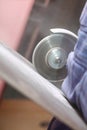 Grinder worker cuts a stone the electric tool Royalty Free Stock Photo