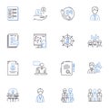 Daily grinders line icons collection. Routine, Monotonous, Workaholic, Busy, Dedicated, Perseverance, Consistency vector