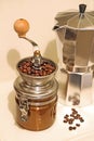 Grinding fresh roasted coffee beans Royalty Free Stock Photo