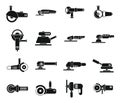 Grinding machine icons set simple vector. Build construct