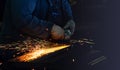 Grinding machine in production polishes the metal and sparks fly out of the abrasive wheel. Royalty Free Stock Photo