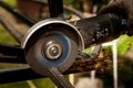 Grinding Metal Close Up, outdoor. Royalty Free Stock Photo