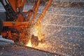 Grinding the rails of the urban tramway line