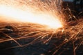 Grinding  sparks of air tools on steel in factory Royalty Free Stock Photo