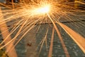 Grinding  sparks of tools on steel in factory Royalty Free Stock Photo