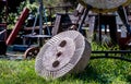 Grinding stone at a salvage yard