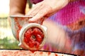 Grinding tomatoes Royalty Free Stock Photo