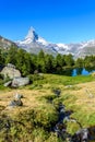 Grindjisee - beautiful lake with reflection of Matterhorn at Zermatt, Switzerland Royalty Free Stock Photo