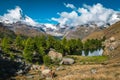 Grindjisee lake and misty Matterhorn peak in background, Zermatt, Switzerland Royalty Free Stock Photo