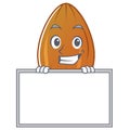 Grinning with board almond nut character cartoon