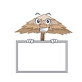 Grinning with board beach shelter buildings with palm cartoon