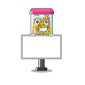 Grinning with board candy vending machine isolated in mascot