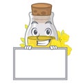 Grinning with board canola seed oil isolated in mascot