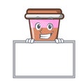 Grinning with board coffee cup character cartoon Royalty Free Stock Photo