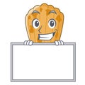 Grinning with board cookies in the form madeleine cartoon Royalty Free Stock Photo