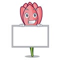 Grinning with board crocus flower character cartoon Royalty Free Stock Photo