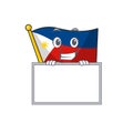 Grinning with board flag philippines cartoon character style