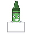 Grinning with board green crayon above character wooden table Royalty Free Stock Photo