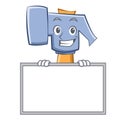Grinning with board hammer character cartoon emoticon