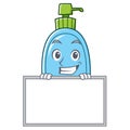 Grinning with board liquid soap character cartoon