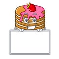 Grinning with board pancake with strawberry character cartoon