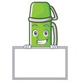 Grinning with board thermos character cartoon style Royalty Free Stock Photo