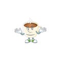 Grinning character cup coffee in cartoon mascot Royalty Free Stock Photo