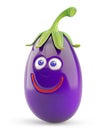 Grinning eggplant cartoon character with blue eyes