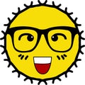 Grinning face on wearing glasses yellow sun