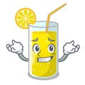 Grinning glass fresh lemon juice on mascot Royalty Free Stock Photo