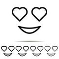 Grinning, with, hearth, eyes different shapes icon. Simple thin line, outline vector of emotion icons for UI and UX, website or