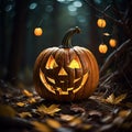 A Grinning Jack-o\'-Lantern Pumpkin Welcomes Halloween.