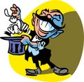 Cartoon caricature of magician pulling white rabbit out of top hat. Royalty Free Stock Photo