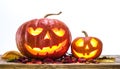 Grinning pumpkin lantern or jack-o`-lantern is one of the symbol