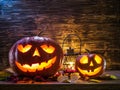 Grinning pumpkin lantern or jack-o'-lantern is one of the symbol