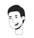 Grinning young man with buzz cut hair black and white 2D line cartoon character head