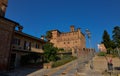 Grinzane Cavour, Piedmont, Italy. July 2018. The majestic castle made of red bricks Royalty Free Stock Photo