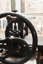 Grip of ancient handle printing press, close-up