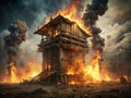 Gripping Documentary Footage Captures the Devastating Aftermath of a Wooden Building Fire A Powerful Visual Record of Royalty Free Stock Photo
