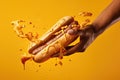 Gripping Hand take hotdog. Generate Ai