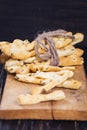 Grisini on wooden plate Royalty Free Stock Photo